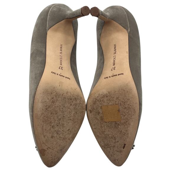 Manolo Blahnik Hangisi Swarovski Crystal Velvet Pointed Toe Pumps Heels Gray 7 - Picture 8 of 12